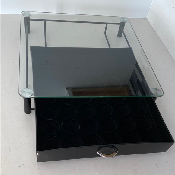 Glass Top Display Case with Black Drawer TemperedCoffee Pod Holder